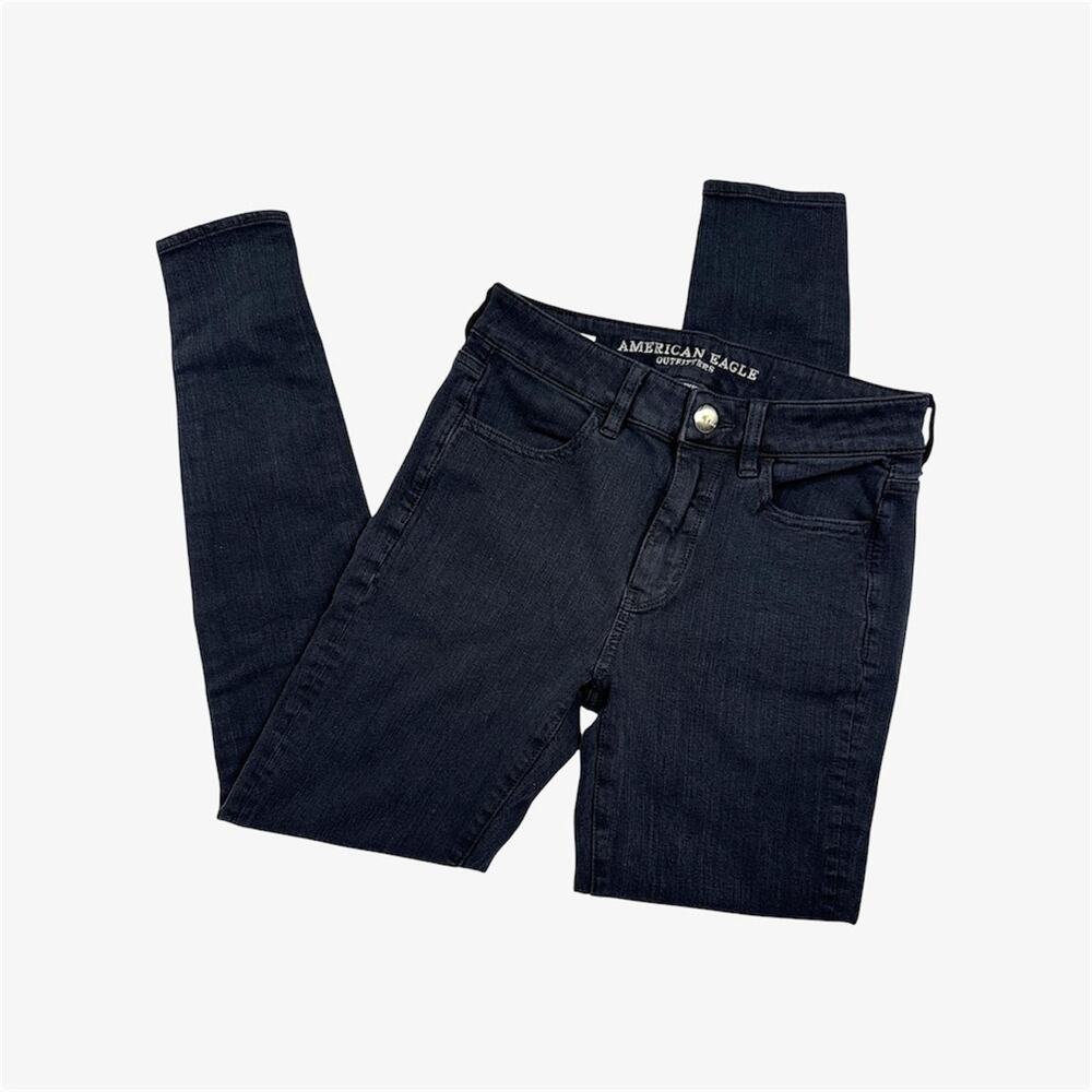 American Eagle black mid  rise skinny jeans the "super stretch x4" style - 2